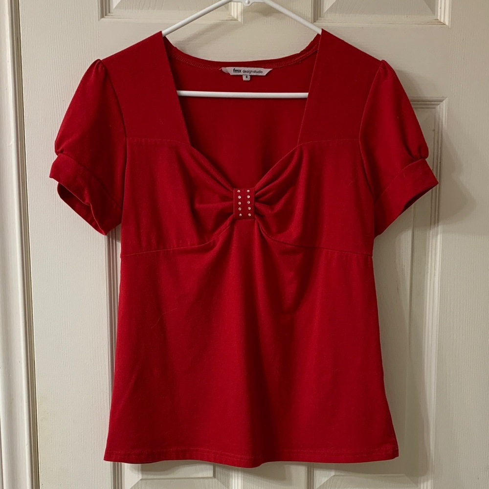 🌷3 for $25🌷Fmx Design Studio, US S, Red Sweetheart Neckline Short Sleeve Top